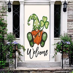 Welcome St Patricks Day Polka Dot Leprechaun Gnome Shamrock Door Cover, Patricks Day Home Door, Patrick Day Home Decor