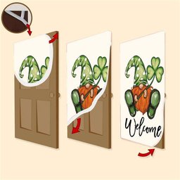 Welcome St Patricks Day Polka Dot Leprechaun Gnome Shamrock Door Cover, Patricks Day Home Door, Patrick Day Home Decor