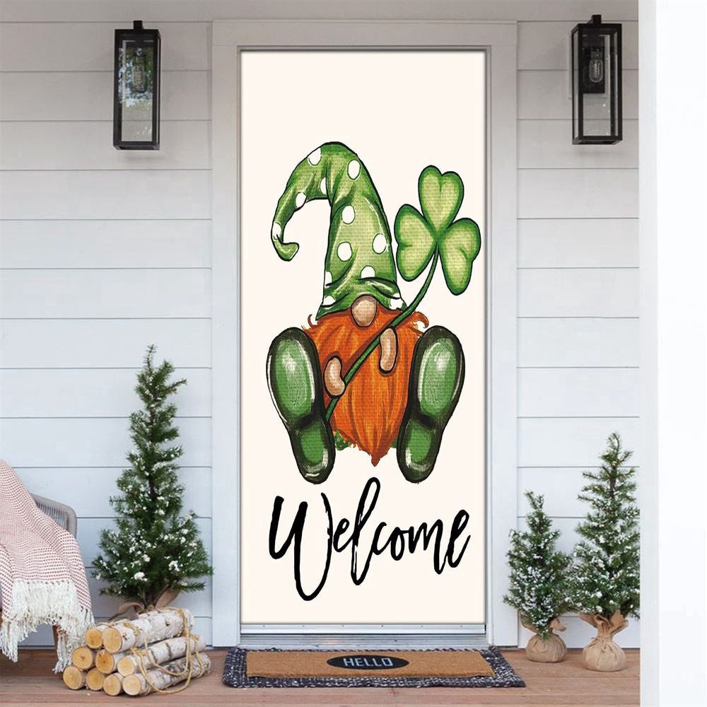 Welcome St Patricks Day Polka Dot Leprechaun Gnome Shamrock Door Cover, Patricks Day Home Door, Patrick Day Home Decor
