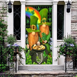 St Patricks Day Leprechaun Gnome Shamrock Gold Door Cover, Patricks Day Home Door, Patrick Day Home Decor