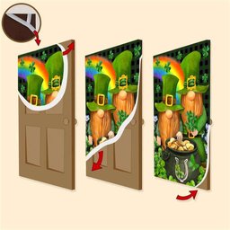 St Patricks Day Leprechaun Gnome Shamrock Gold Door Cover, Patricks Day Home Door, Patrick Day Home Decor
