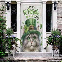 St Patrick's Day Cat Door Cover, Cat Inside The Money Jar, Patricks Day Home Door, Patrick Day Home Decor
