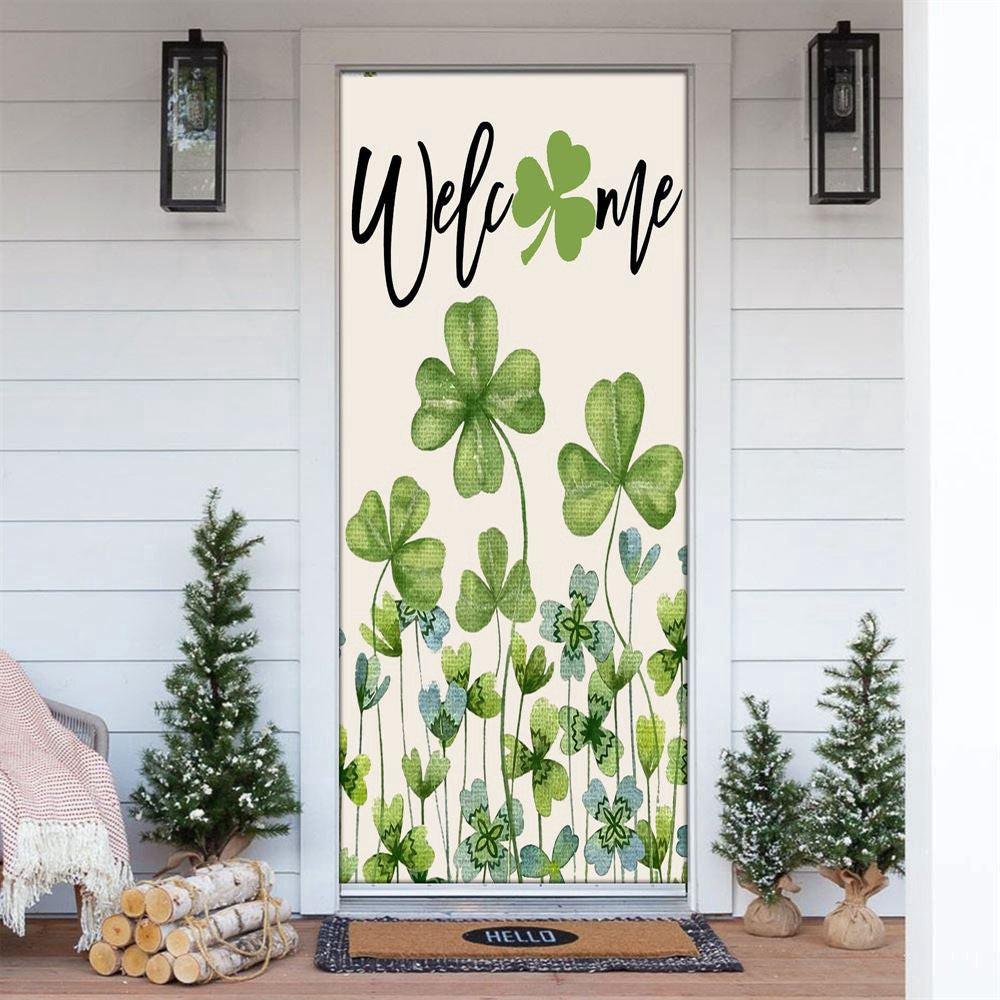 Welcome St Patricks Day Green Shamrock Clover Door Cover, Patricks Day Home Door, Patrick Day Home Decor