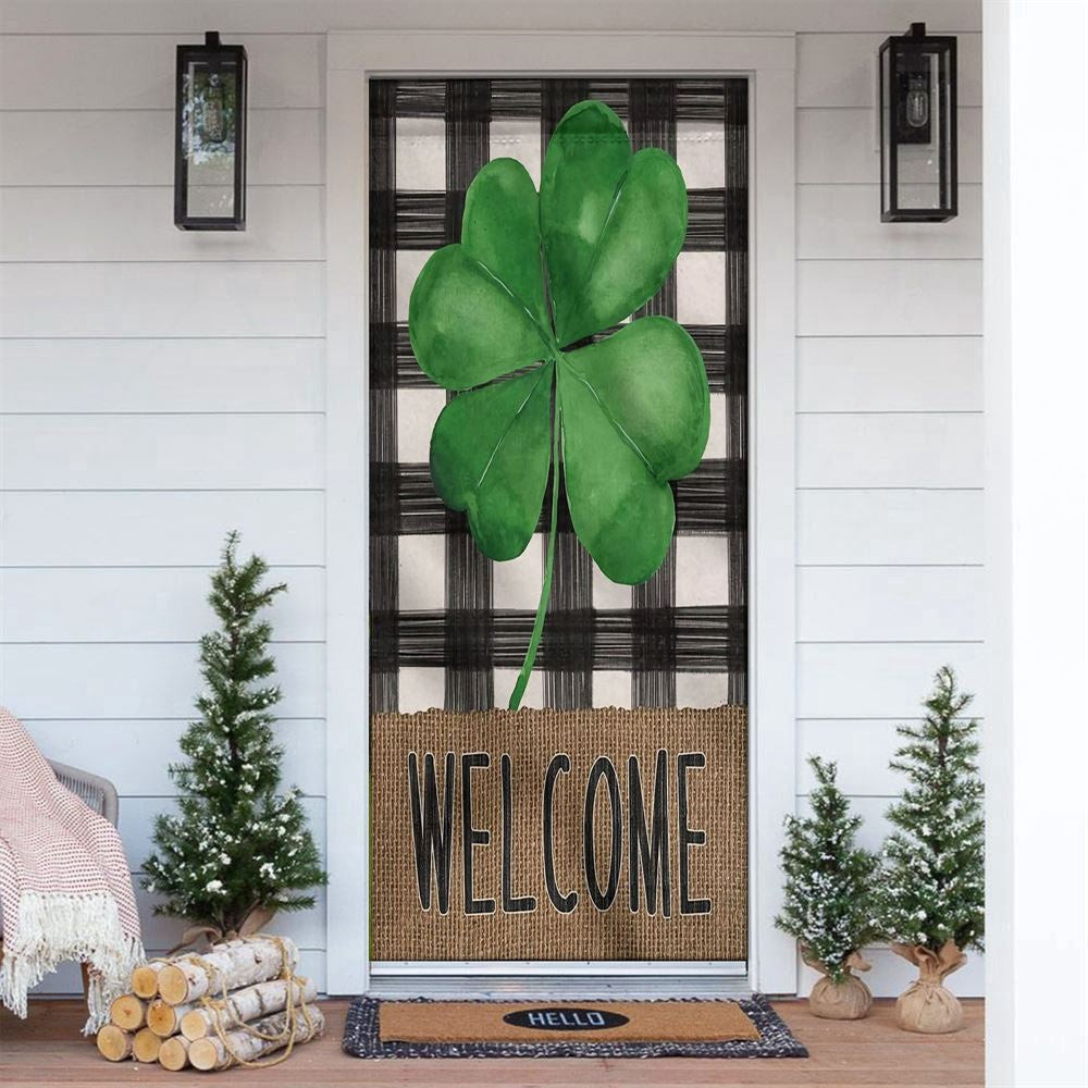 Welcome St Patrick's Day Shamrock Clover 1 Door Cover, Patricks Day Home Door, Patrick Day Home Decor