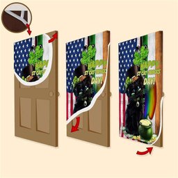 Black Cat Door Cover, Patricks Day Home Door, Patrick Day Home Decor