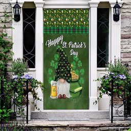 Green Gnome Brings Beer Door Cover, Patricks Day Home Door, Patrick Day Home Decor