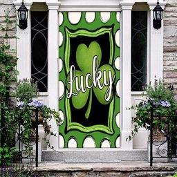Welcome St Patrick's Day Polka Dot Lucky Shamrock Clover Door Cover, Patricks Day Home Door, Patrick Day Home Decor