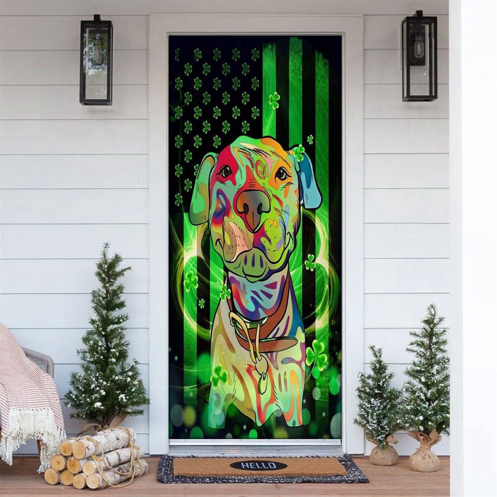American Pit Bull Terrier Door Cover, Patricks Day Home Door, Patrick Day Home Decor