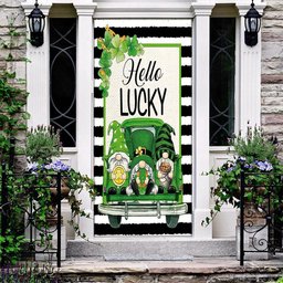 Hello Lucky Door Cover, Gift For Gnome Lovers, Patricks Day Home Door, Patrick Day Home Decor