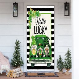 Hello Lucky Door Cover, Gift For Gnome Lovers, Patricks Day Home Door, Patrick Day Home Decor