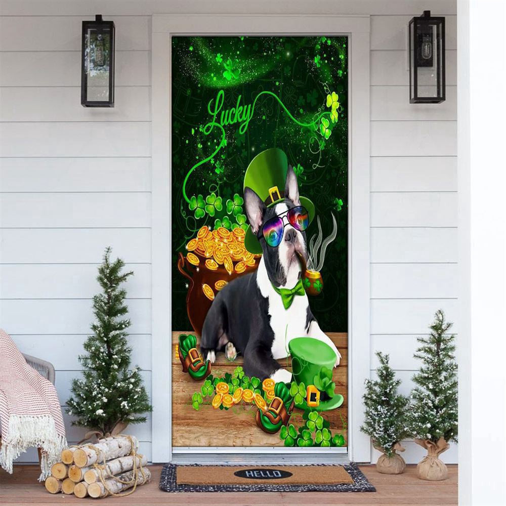 Boston Terrier Door Cover, Patricks Day Home Door, Patrick Day Home Decor