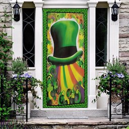 Green Hat Shamrocks Clover Door Cover, Patricks Day Home Door, Patrick Day Home Decor