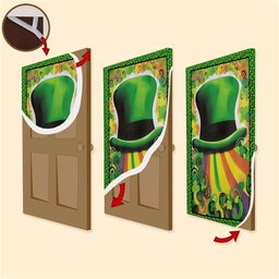 Green Hat Shamrocks Clover Door Cover, Patricks Day Home Door, Patrick Day Home Decor