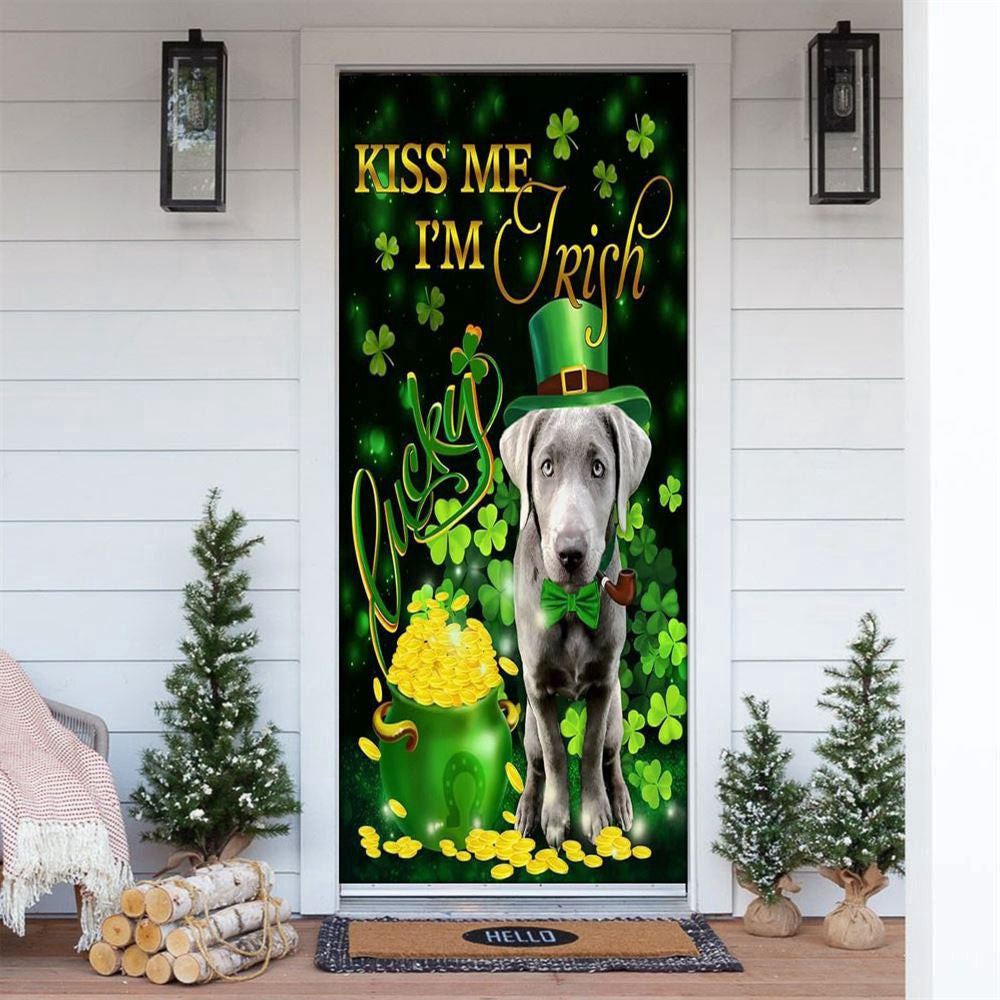 Silver Labrador Kiss Me I'm Irish Door Cover, Patricks Day Home Door, Patrick Day Home Decor
