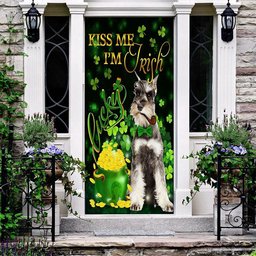 Miniature Schnauzer Kiss Me I'm Irish Door Cover, Patricks Day Home Door, Patrick Day Home Decor