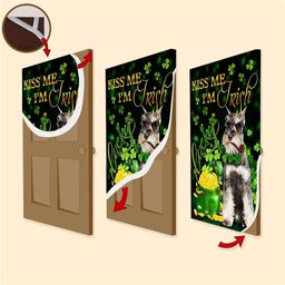 Miniature Schnauzer Kiss Me I'm Irish Door Cover, Patricks Day Home Door, Patrick Day Home Decor