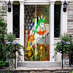 Happy St Patrick's Day Irish American Unicorn Door Cover, Patricks Day Home Door, Patrick Day Home Decor