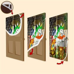 Happy St Patrick's Day Irish American Unicorn Door Cover, Patricks Day Home Door, Patrick Day Home Decor