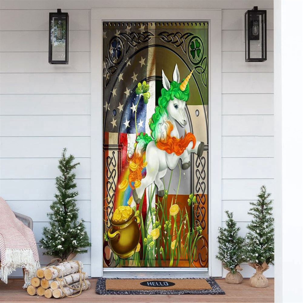 Happy St Patrick's Day Irish American Unicorn Door Cover, Patricks Day Home Door, Patrick Day Home Decor
