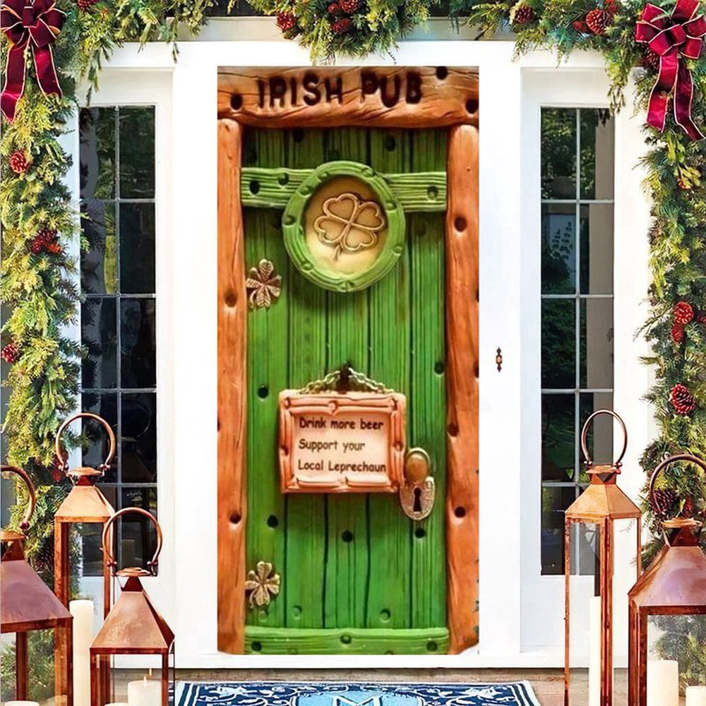 Irish Pub Door Cover Irish Pub St Patrick Day Drink More Beer Support Your Local Leprechaunt, Christmas Gift Decor