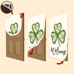 Welcome St Patrick's Day Polka Dot Shamrock Clover Door Cover, Patricks Day Home Door, Patrick Day Home Decor