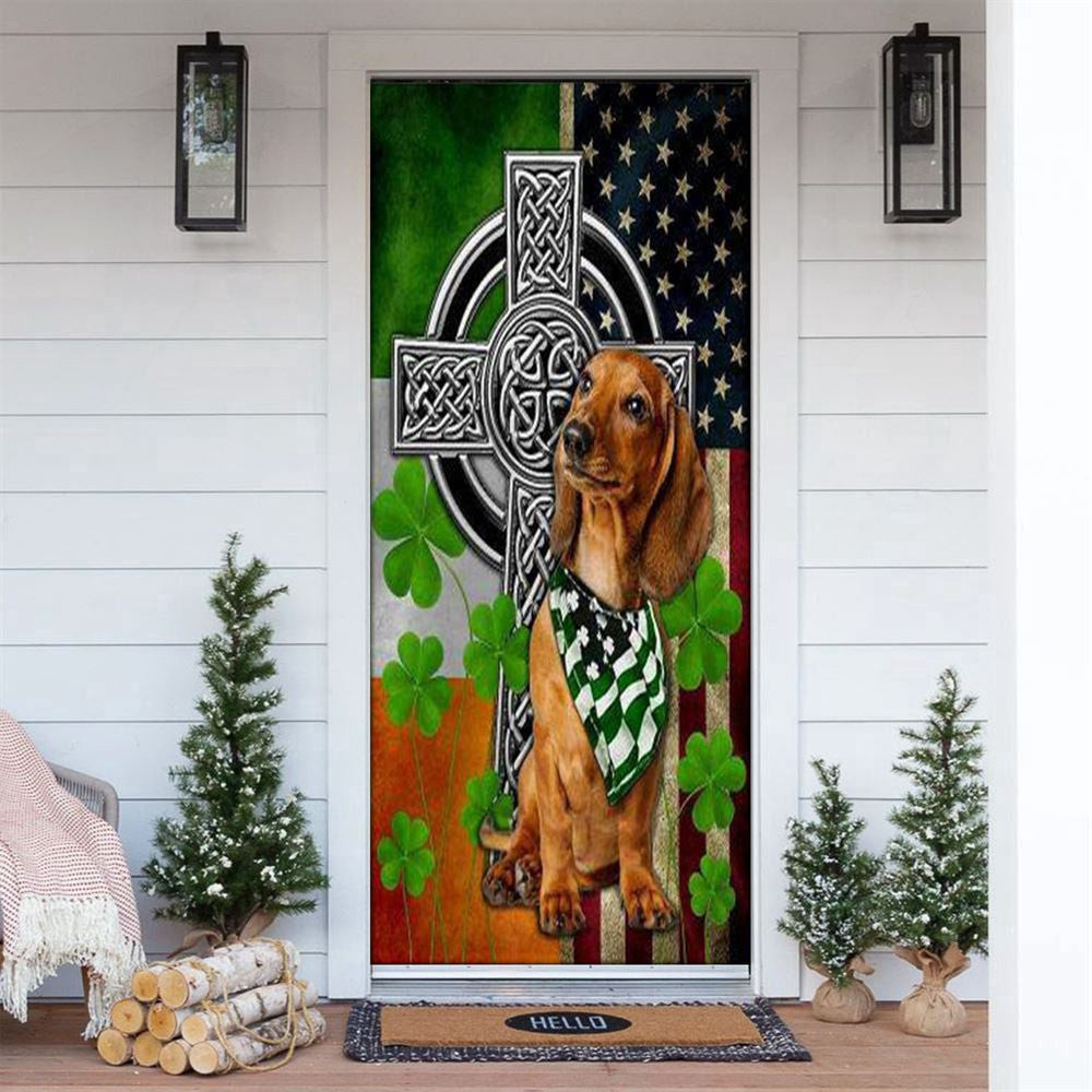 St Patrick'S Day Dachshund Irish Cross Door Cover, Patricks Day Home Door, Patrick Day Home Decor