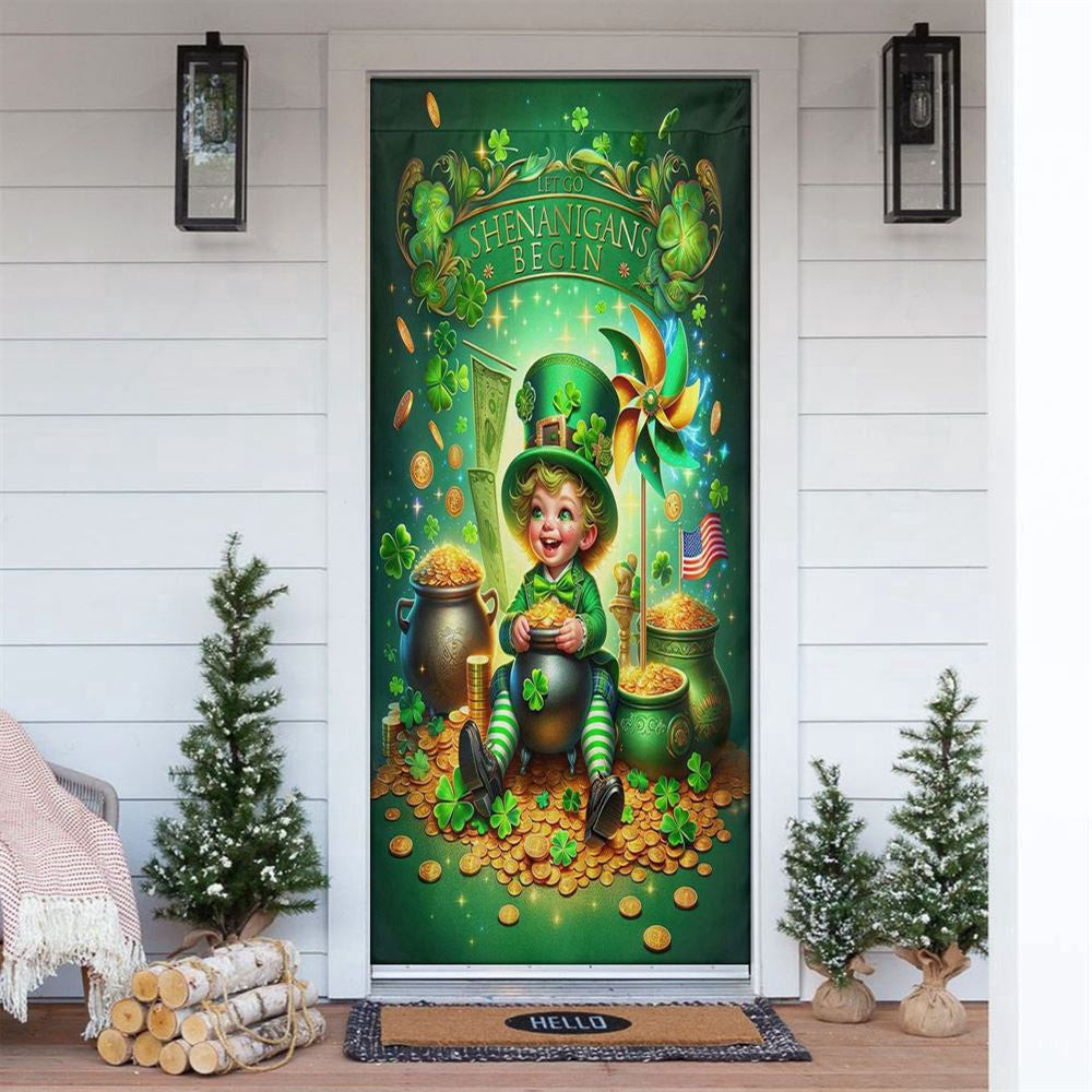 Gold Coins And Leprechaun Door Cover, Patricks Day Home Door, Patrick Day Home Decor