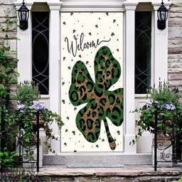 Welcome St Patrick's Day Leopard Shamrock Clover Door Cover, Patricks Day Home Door, Patrick Day Home Decor