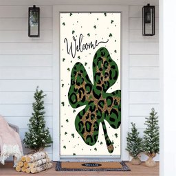 Welcome St Patrick's Day Leopard Shamrock Clover Door Cover, Patricks Day Home Door, Patrick Day Home Decor