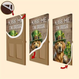 St Patrick's Day Golden Retriever Door Cover, Kiss Me I'm Irish, Patricks Day Home Door, Patrick Day Home Decor