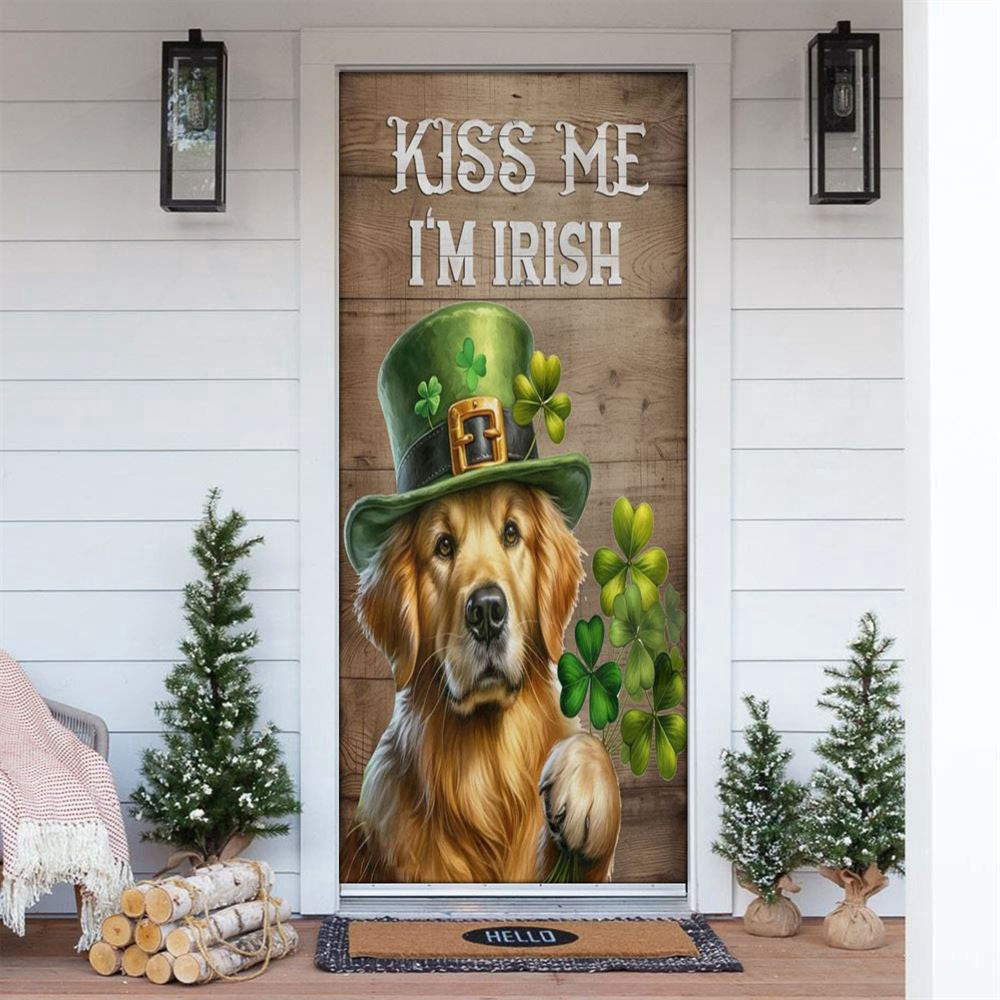 St Patrick's Day Golden Retriever Door Cover, Kiss Me I'm Irish, Patricks Day Home Door, Patrick Day Home Decor