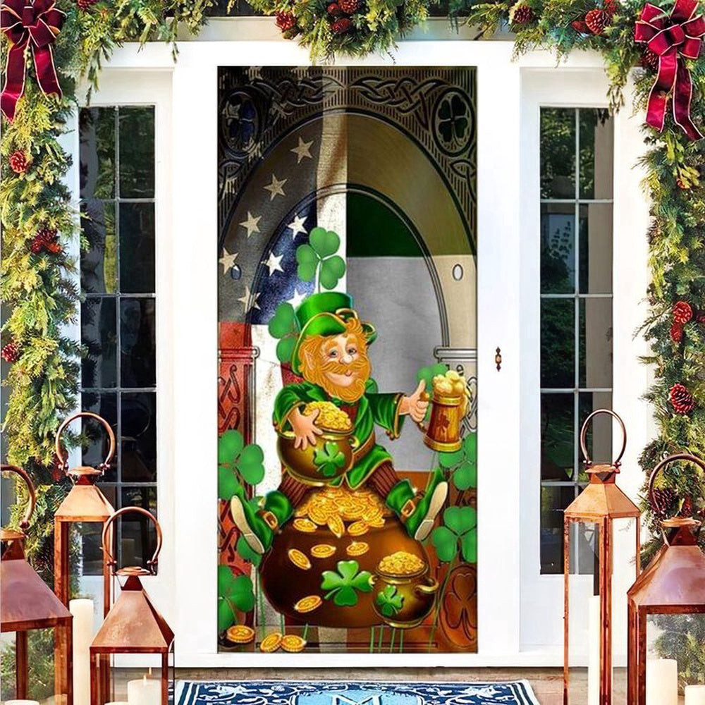 Happy St Patricl Day Irish American Door Cover Leprechaun Beer, Christmas Gift Decor