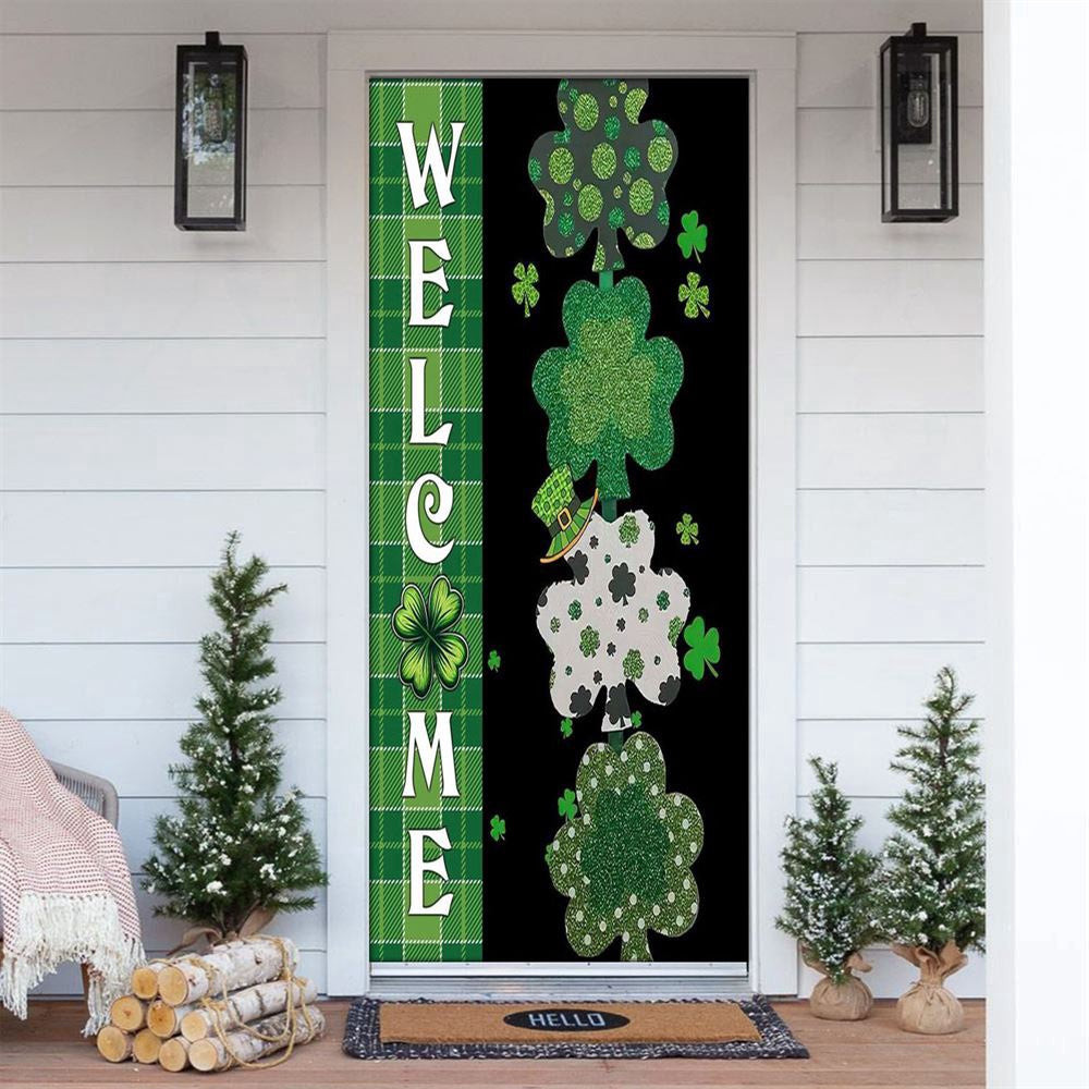 Welcome Lucky Shamrocks Door Cover, Patricks Day Home Door, Patrick Day Home Decor