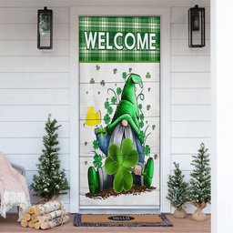 Welcome Gnome Holds Clover Door Cover, Patricks Day Home Door, Patrick Day Home Decor
