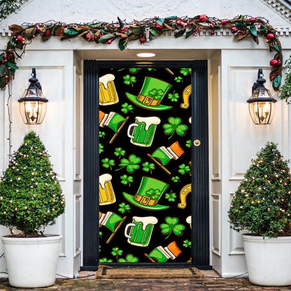 Irish Ireland Pattern Door Cover Irish Shamrock Beer Door Cover Happy Saint Patrick's Day, Christmas Gift Decor