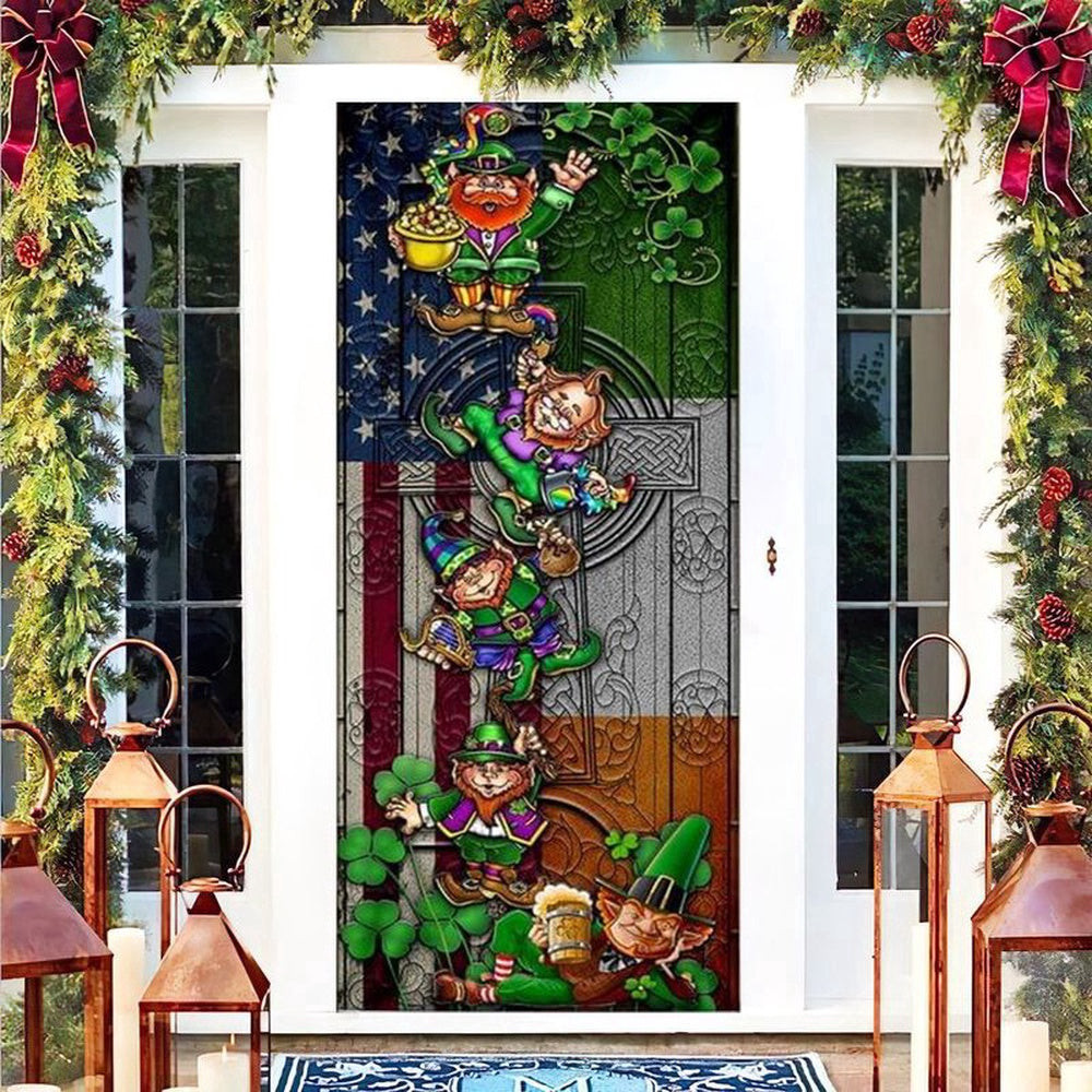 Irsh American Leprechaun Door Cover Happy St Patrick Day Gift Family, Christmas Gift Decor