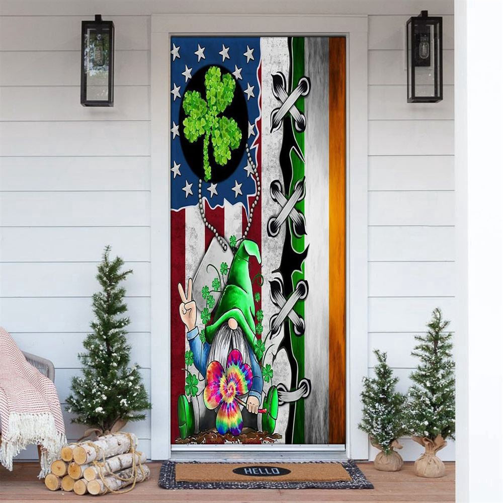 Gnomes Hold The Clovers Door Cover, Gift For Gnome Lovers, Patricks Day Home Door, Patrick Day Home Decor