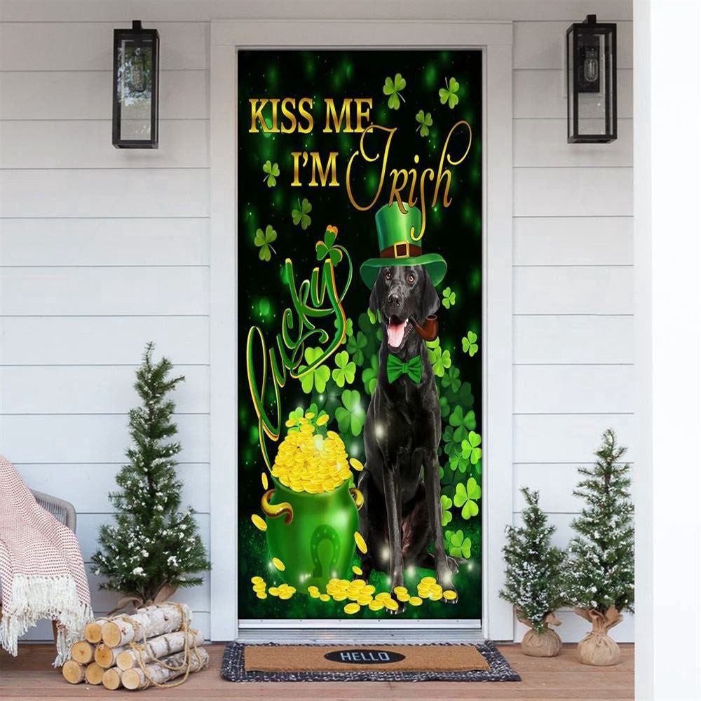 Black Labrador Kiss Me I'm Irish Door Cover, Patricks Day Home Door, Patrick Day Home Decor