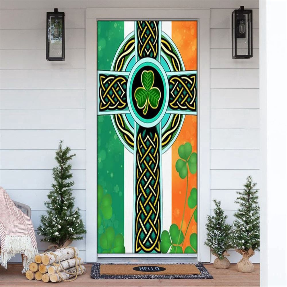 Irish Celtic Knot Cross Door Cover, Patricks Day Home Door, Patrick Day Home Decor