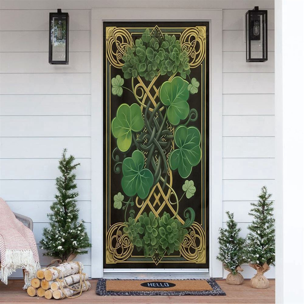 Shamrock And Celtic Knot Door Cover, Patricks Day Home Door, Patrick Day Home Decor