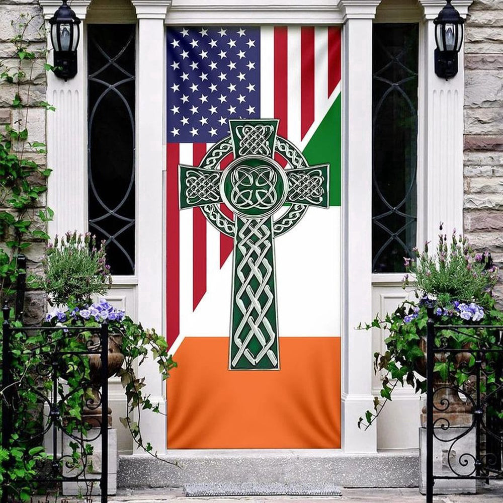Saint Patrick's Day Celtic Irish Ireland Door Cover Usa Flag Irish Roots Family, Christmas Gift Decor