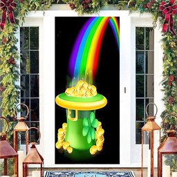 Hat Full Of Gold At The End Of Rainbow Door Cover Happy Patrick Day Gift, Christmas Gift Decor
