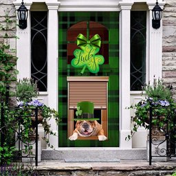 Christmas Door Cover, English Bulldog Lucky green Patrick's shamrock Door cover, Christmas Gift Decor