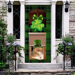 Christmas Door Cover, ShetlAnd Sheepdog Lucky green Patrick's shamrock Door cover, Christmas Gift Decor