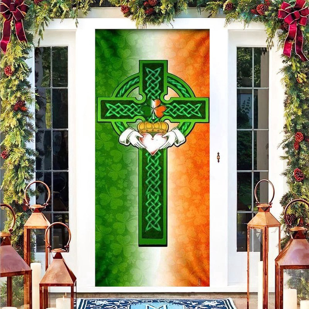 Saint Patricks Day Irish Celtic Cross Door Cover Irish People, Christmas Gift Decor