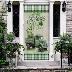 Here I Am Shamrocks Door Cover, Gift For Gnome Lovers, Patricks Day Home Door, Patrick Day Home Decor