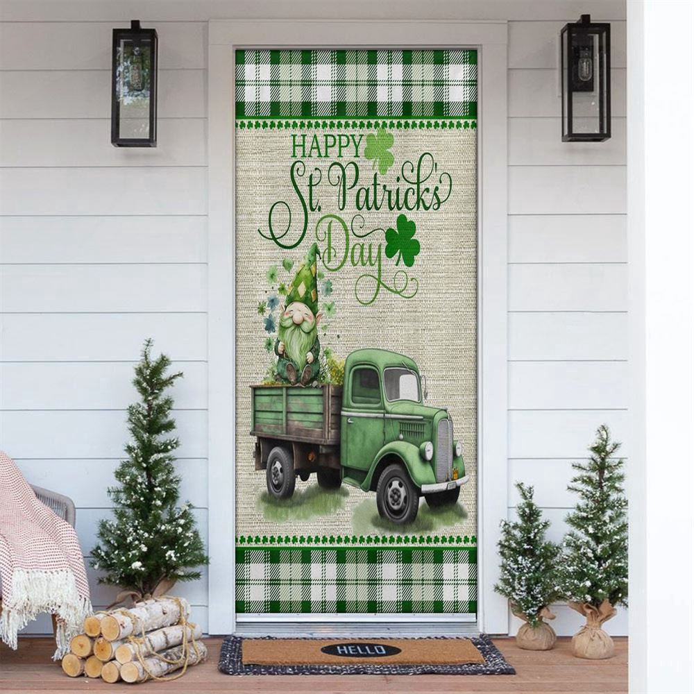 Here I Am Shamrocks Door Cover, Gift For Gnome Lovers, Patricks Day Home Door, Patrick Day Home Decor