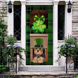Christmas Door Cover, Yorkshire Terrier Lucky green Patrick's shamrock Door cover, Christmas Gift Decor