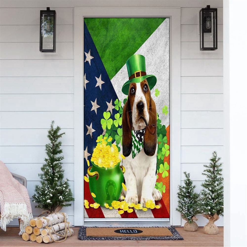 Basset Hound Door Cover, Patricks Day Home Door, Patrick Day Home Decor