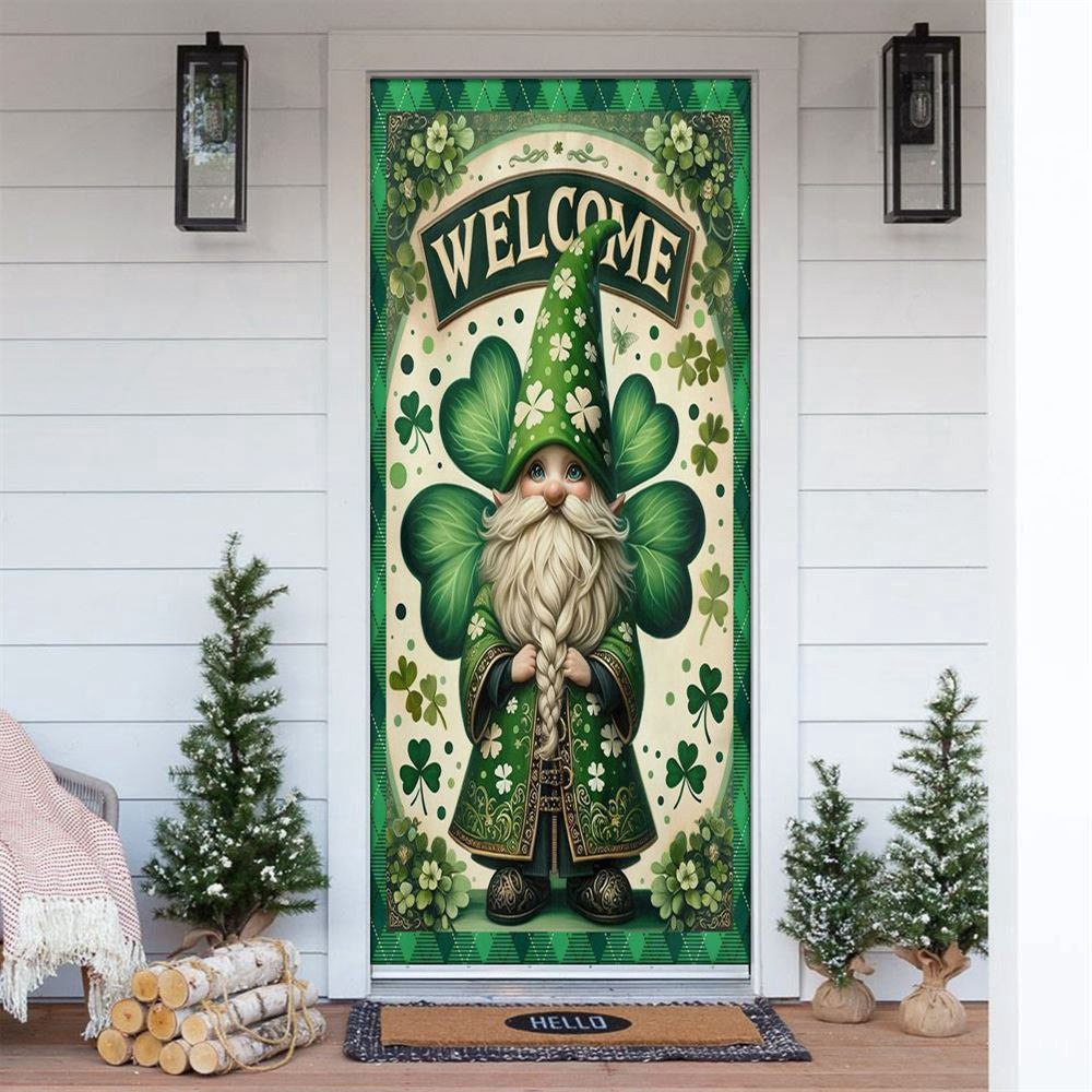 Gnome Lucky Door Cover, Patricks Day Home Door, Patrick Day Home Decor